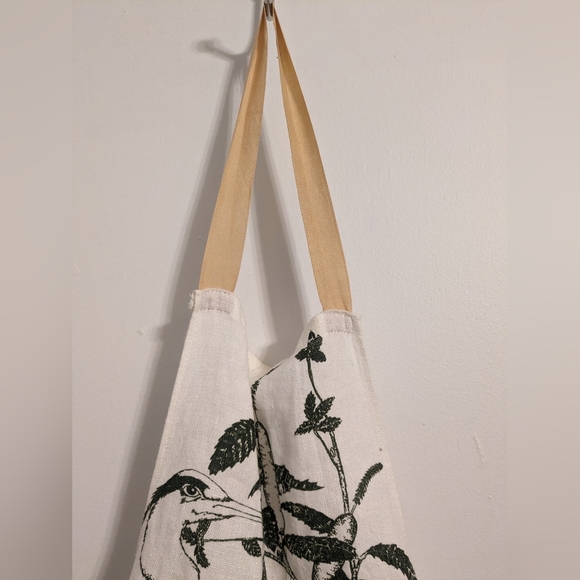 Vintage Green And White Linen Apron Animal And Greenery - Picture 5 of 10